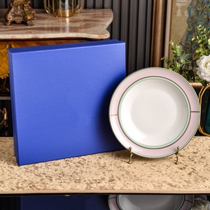 Hot Selling Dinner <b>Plate</b> Set Green Rim Gold Line Round <b>Ceramic</b> <b>Plate</b> Dish for Dining Gift - Product Image 3