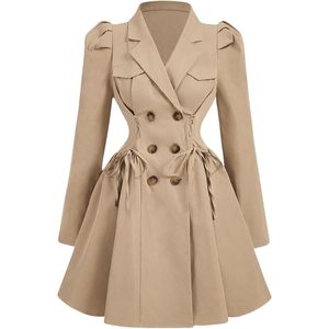 Gabardina Personalizada para Mujer, con Solapa, Doble Botonadura, Manga Abullonada, Corte en A, Chaqueta de Otoño, Tejido de Punto, Estilo Elegante - Product Image 2