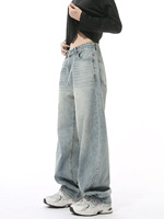Jean Baggy Homme Jambe Large Décontracté Machette Effet Relief Délavé Jean Droit Homme Coton Denim Mi-Hauteur