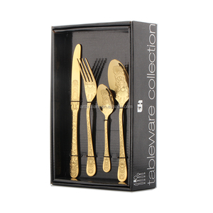 Cucharas de Acero Inoxidable con Grabado de Flores y Recubrimiento PVD Dorado, Juego de Cubiertos, Vajilla, Utensilios de Mesa - Product Image 6