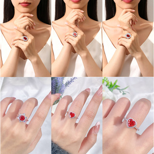 Đồ Trang Sức Thời Trang 925 Sterling Silver Nhẫn Cưới <span class=keywords><strong>Ruby</strong></span> Red Hình Bầu Dục Vòng Hình Trái Tim Hình Zircon Ice Flower Kim Cương Nhẫn Phụ Nữ - Product Image 3