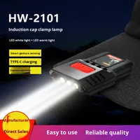 Lampu induksi memancing malam, senter depan LED tahan air klip topi pengisian USB Mini dan ringkas
