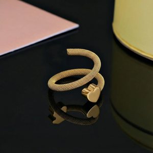 Anillo de Acero Inoxidable para Mujer, Diseño de Malla con Corazón, Joyería de Moda, Regalo, Anillo de Dedo, Colección Ask for Bear - Product Image 1