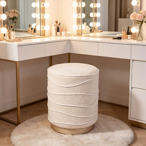 CARLFORD Pouf rond moderne en <span class=keywords><strong>velours</strong></span> pour chambre à coucher et hôtel, banc ottoman pour salon, repose-pieds, pouf de coiffeuse, ottoman de rangement - Product Image 2