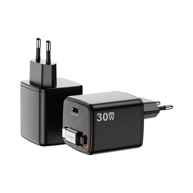 Customized Logo 30W PD GaN Charger with Retractable Cable EU Plug OTP & OVP Protection Phone Charger PD 3.0 Function