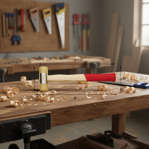 Marteau en bois avec manche rouge, longueur L, hauteur H, largeur L, pour travaux de menuiserie - Product Image 3