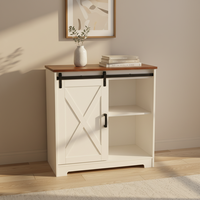 Meuble console de salon personnalisé, style ferme moderne, avec panneau en bois rustique et porte coulissante type grange, pour salle à manger