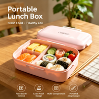 Boîte à bento en plastique de qualité alimentaire, 3 compartiments, sans BPA, compatible micro-ondes, étanche, portable, pour le bureau et les étudiants