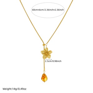 Gold Plated Camellia Pendant Necklace With Snake Chain Resin Drop For Daily Wear Gift - Product Image 4