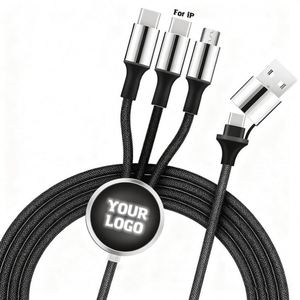 Câble de données promotionnel avec logo personnalisé, cadeau, 1,2 m, nylon tressé, 3 entrées USB Type C, cuivre pur, câble de charge LED - Product Image 1
