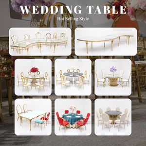 Sang trọng tùy chỉnh đồ nội thất khách sạn Vòng Vàng centre de Glass Top Wedding Hall thép không gỉ Đảng bảng và ghế cho các sự kiện - Product Image 4