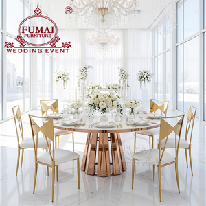 โต๊ะอาหารทรงกลม FUMAI หน้าท็อป MDF พร้อมโครงโลหะสีโรสโกลด์ เฟอร์นิเจอร์โรงแรมสไตล์ร่วมสมัย ดีไซน์ทันสมัยสำหรับงานแต่งงานและงานอีเว้นท์ - Product Image 2