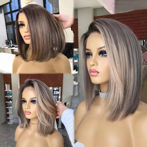 Pelucas Cortas Tipo Bob con Reflejos Rubios <span class=keywords><strong>Ceniza</strong></span>, Cabello Humano 100% Virgen con Cutícula Alineada, Pelucas con Frente de Encaje para <span class=keywords><strong>Mujer</strong></span> - Product Image 6