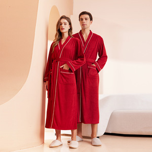 Nuovo Stile Accappatoio per Coppia, Uomo e Donna, in Tessuto Spugna con Scollo a V, in Poliestere, a Maniche Lunghe, Assorbente e ad Asciugatura Rapida - Product Image 2