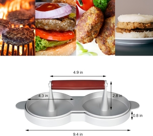 Presse à hamburgers 2-en-1 en aluminium antiadhésif à double plateau avec poignée en bois, outil de barbecue pour la <span class=keywords><strong>maison</strong></span> et la cuisine, pour hamburgers et galettes de <span class=keywords><strong>steak</strong></span> - Product Image 4