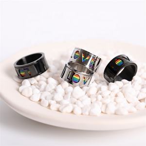 Anillo Giratorio de Acero Inoxidable Personalizado con Esmalte de Arcoíris del Orgullo <span class=keywords><strong>LGBT</strong></span>, Anillo de Compromiso y Boda <span class=keywords><strong>LGBT</strong></span> - Product Image 4
