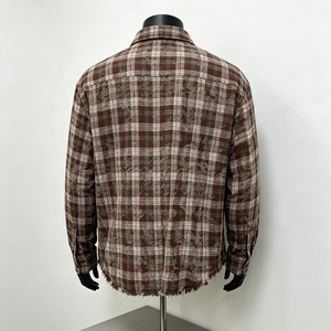 Camisa de Franela Personalizada Estilo Americano Vintage de <span class=keywords><strong>Manga</strong></span> <span class=keywords><strong>Larga</strong></span> con Pedrería y Perlas, Camisa de Franela Holgada para <span class=keywords><strong>Hombre</strong></span> - Product Image 4