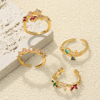 6 Model Cincin Zirkonia Kubik Warna-warni untuk Wanita, Lapisan Emas, Geometris, Kupu-kupu, Bunga, Cincin Jari Wanita, Perhiasan, Cincin Terbuka