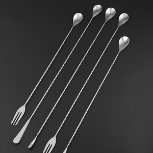 Agitador de cóctel de acero inoxidable y cobre, juego de herramientas de barra de Material de PC que incluye Swizzle Stick, tenedor, cuchara para mezclar bebidas - Product Image 3