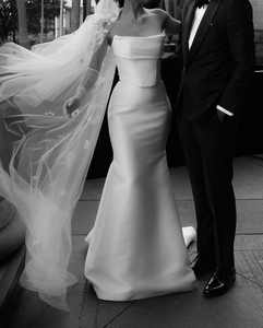 Robe de mariée sirène en satin de haute qualité Robe de mariée sirène sans manches <span class=keywords><strong>avec</strong></span> <span class=keywords><strong>voile</strong></span> de dentelle - Product Image 5