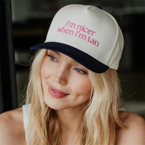 หมวกเบสบอลผู้หญิงทรง 5 แฉก ผ้าฝ้ายสองสี ปักลาย I'm Nicer When I'm Ten หมวกแฟชั่นทรง Trucker - Product Image 3