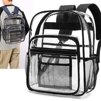 Sac à dos transparent en PVC avec sangle détachable, grande capacité 18L, pour étudiants, unisexe, avec poche zippée, couleur unie, hiver