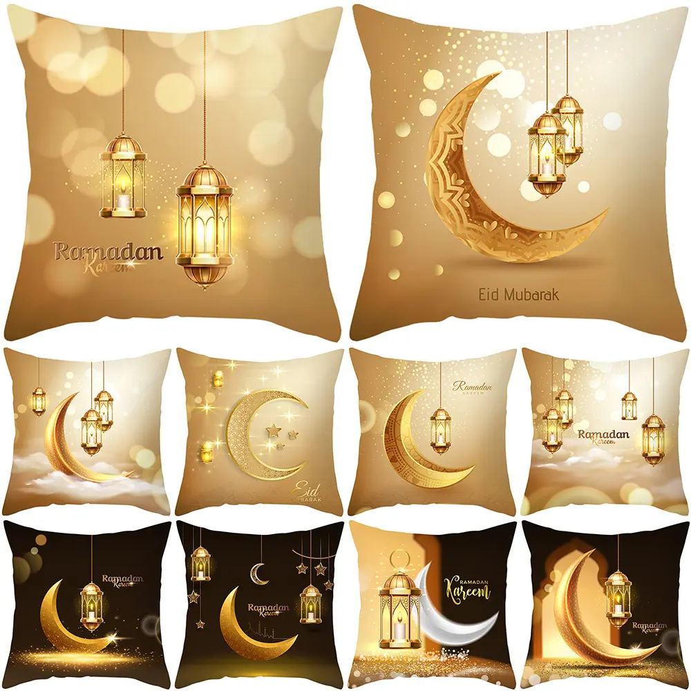 Polyester Pillow Case EID Mubarak Cushion Covers Moon Star Castle Ramadan Kareem Pillow Cover Ramadan Decoration 2023