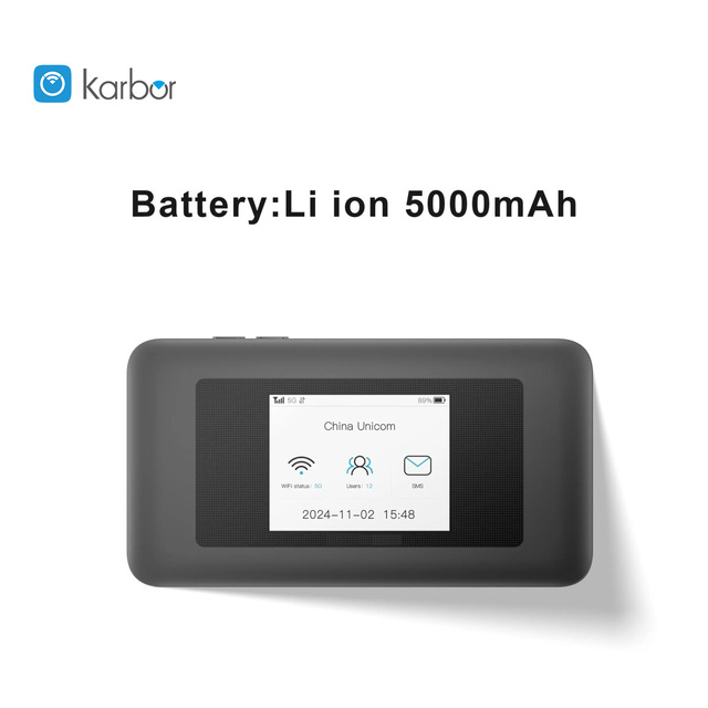 Karbor 5G LTE Pocket WiFi Router with SIM Card Slot WiFi 6 5000mAh Battery Dual Band WIFI Mini Wireless Mobile Hotspot