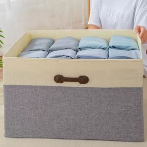 30L Foldable Cotton Linen Storage <b>Bins</b> with Lids Fabric Stackable Storage Organizer Box for Organizing Bedroom Closet - Product Image 4