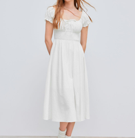 Robe Courte Blanche d'Été Personnalisée de Haute Qualité à Col Rond Uni, Tendance, Nouée, Froncée, Fendue, Taille Naturelle, Lavable pour Femme