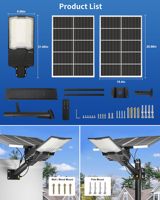 Lampadaire solaire LED IP67 100-300W 6000K lumière du jour en aluminium avec télécommande, fixation murale pour usage routier, garantie 2 ans