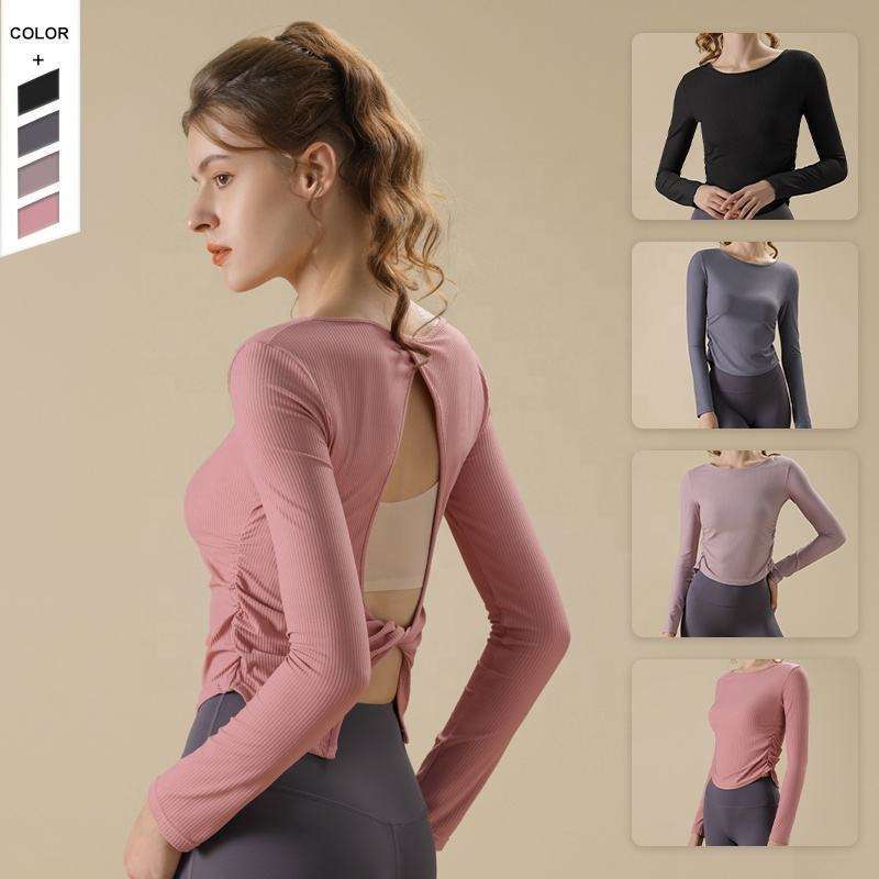 Hot Selling Women's Long Sleeve Regular Fit Yoga Fitness Top Seamless Breathable Hollow Back Running Sports T-Shirt
