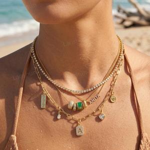 Collar de Dijes de Acero Inoxidable al por Mayor Personalizado con Nombres Grabados <span class=keywords><strong>en</strong></span> Cuentas Chapado <span class=keywords><strong>en</strong></span> Oro de 18K Joyería de Moda Impermeable - Product Image 2