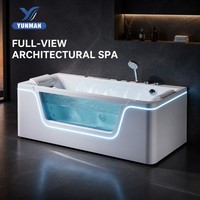 Baignoire balnéo rectangulaire autoportante moderne de 1700 mm avec 22 jets, fenêtre en verre, éclairage LED, en acrylique, pour usage hôtelier