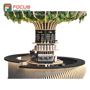 Exhibidor de Productos de Café de Gran Formato, Acabado en Roble Natural, Diseño de Esquina, Exhibidor de Productos para Cafetería - Product Image 2