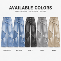 Jeans personnalisés pour femmes, à jambes larges, avec patchwork effiloché, taille haute, bords bruts, denim délavé, pour le streetwear