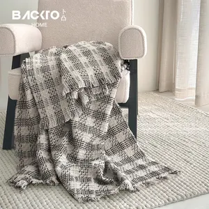 Mohair Len Chất Lượng Cao Chăn Cao cấp Sang Trọng Hiện Đại Kiểm Tra Sọc Ném Chăn Cho Phòng Khách Sofa Khách Sạn Supiles