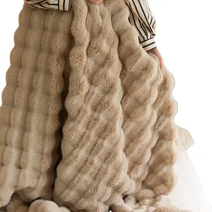 Chinese Factory Wholesale Tuscany rabbit hair short pile leisure blanket light luxury Customized logo soft warm blanket