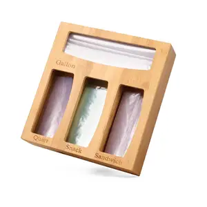 Premium Kwaliteit Massief Bamboe Eendelig Ziplock Bags Organizer, Voedselopbergzakdispenser Voor Keukenlade