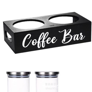 Estante de Almacenamiento de Madera para Cafetería, con 2 Portavasos y Tapa Metálica para Guardar Granos de Café - Product Image 1