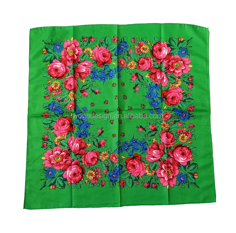 Foulard carré en polyester avec imprimé floral pour femme, écharpe unique de qualité supérieure, châle carré russe