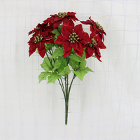 Bunga Poinsettia Dekorasi Berkebun, Flanel Simulasi Bunga Besar Merah Natal 7