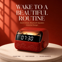 Despertador Inteligente Ink Cloud Street con Altavoz Bluetooth, Estilo Oriental, Vidrio Ahumado, Luz Nocturna LED, Personalizable, Ideal para Regalo