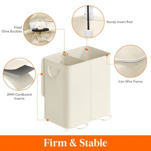 136L Ivory White Double <b>Laundry</b> Hamper with Lid and Removable <b>Laundry</b> Bags Large Dirty Clothes Hamper 2 Section <b>Laundry</b> Basket - Product Image 2