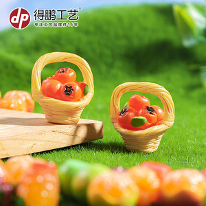 <b>Miniature</b> Resin Persimmon Basket Ornament Cute Simulation Fruit Desktop Decoration Round Shape Solid Color Design - Product Image 2