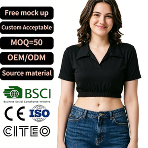 <span class=keywords><strong>Polo</strong></span> Crop da <span class=keywords><strong>Donna</strong></span> Nera a Maniche Corte, Scollo a V, Estiva, Casual, Elasticizzata, Stile Y2K Streetwear, Top Carino per Feste e Club - Product Image 1