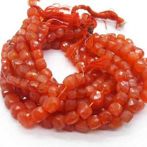 Cuentas de Piedra Cornalina Naranja Natural de 7mm y 8mm, Facetadas en Forma de Cubo, Certificadas por IGI, Diseño de Última Generación para Creación de Joyas - Product Image 2