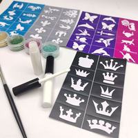 Kit de tatouages temporaires à paillettes, 4 couleurs de paillettes, pochoirs réutilisables, ensemble de peinture corporelle pour fête d'enfants