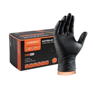 Gants de Travail Industriels Jetables en Nitrile Noir 8 mil, Sans Poudre, Adhérence Diamant Robuste - Product Image 1
