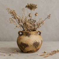 Vase en céramique rustique à double poignée ARM LVG, poterie en grès vieilli style Wabi-Sabi Boho, décoration d'intérieur, récipient floral